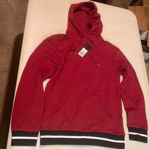 NEW! Pullover Hoodie Unisex Size XS Red Jersey striped sleeve hem Original Use